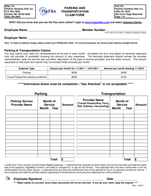 Parking and Transportation Claim Form