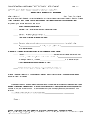 Colorado Declaration of Disposition of Last Remains