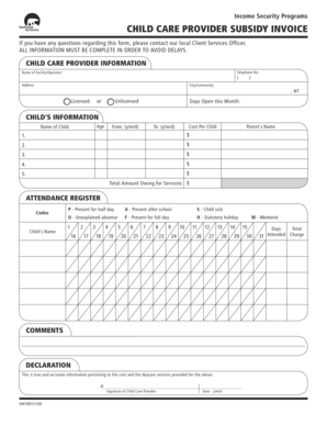 Child Care Provider Subsidy Invoice