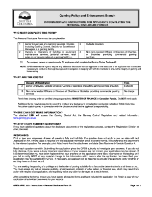 British Columbia Personal Disclosure Form 2A