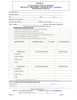 COBRA Dependent Change Form