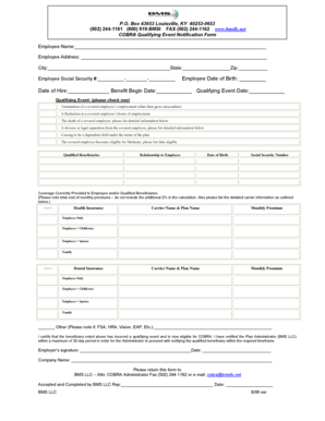 COBRA Qualifying Event Notification Form