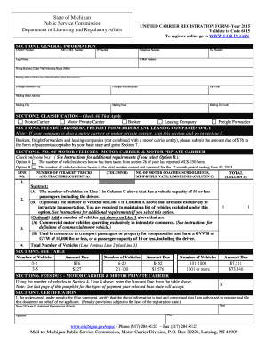 Michigan Unified Carrier Registration Form 2015