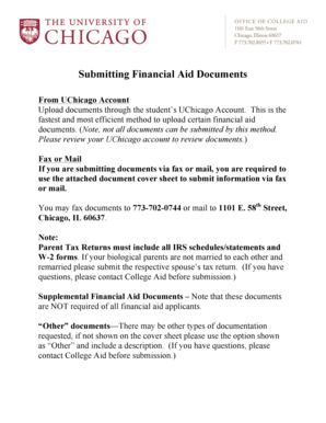 University of Chicago Financial Aid Cover Sheet