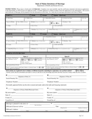 Maine Intentions of Marriage Form