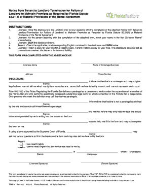 Florida Tenant Notice to Landlord for Failure to Maintain Premises