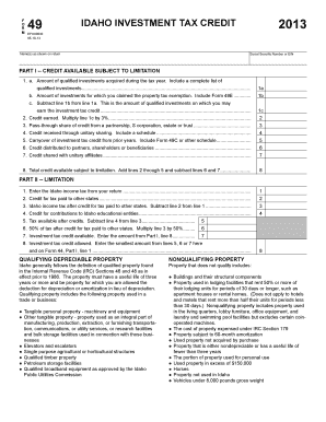 Idaho Investment Tax Credit Form 49