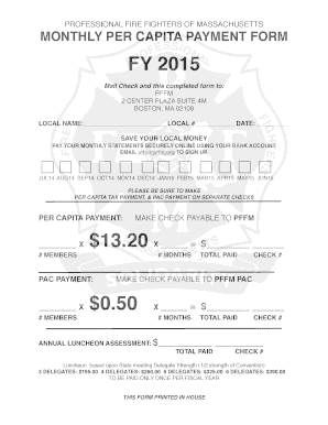 Professional Fire Fighters of Massachusetts Monthly Per Capita Payment Form