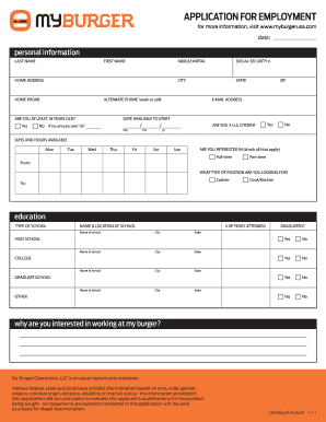 My Burger Employment Application