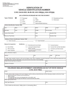 Colorado Vehicle Identification Number Verification Form