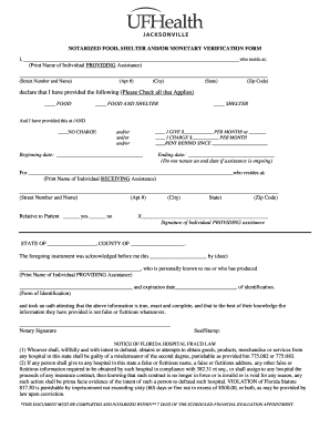 Notarized Food Shelter Monetary Verification Form
