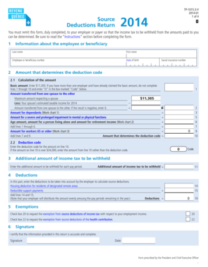 Quebec Deductions Return 2014