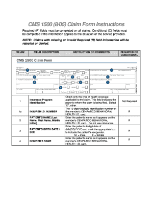 CMS 1500 (805) Claim Form Instructions