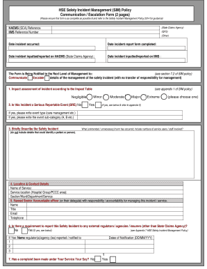 HSE Safety Incident Management Communication Form