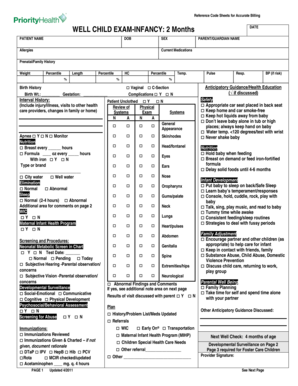 Well Child Exam Form - 2 Months