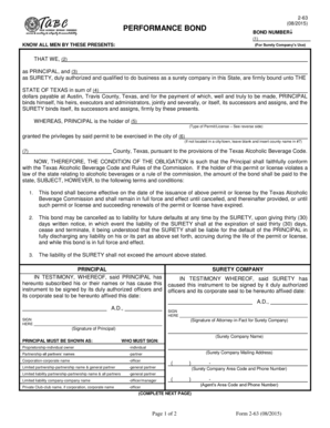 Texas Alcoholic Beverage Performance Bond