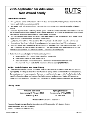 2015 UTS Non Award Study Application Form