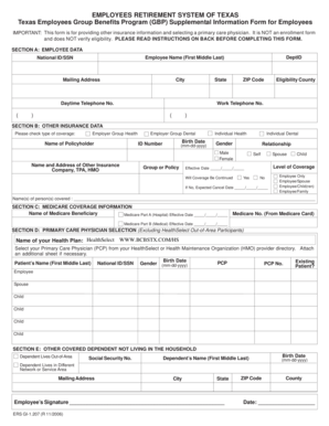 Texas Employees Group Benefits Program Supplemental Information Form
