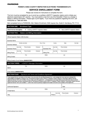 Pennsylvania e-SAFETY Inspection Service Enrollment Form