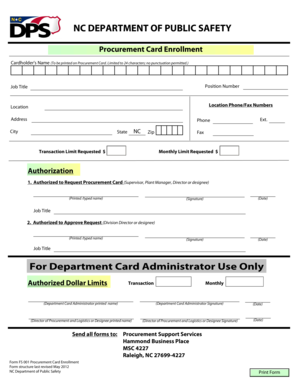 North Carolina Procurement Card Enrollment Form