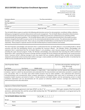 2013 Oxford Sole Proprietor Enrollment Agreement