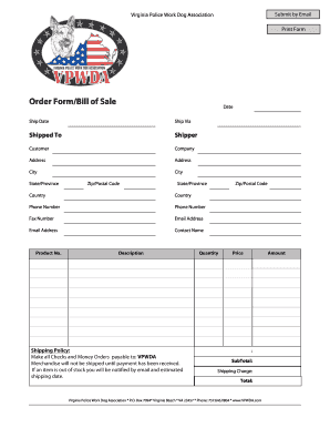 Order Form/Bill of Sale - The Virginia Police Work Dog Association