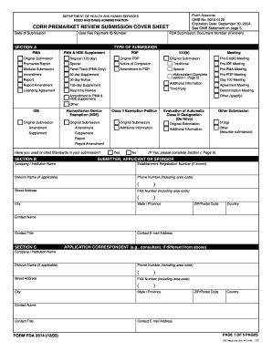 FDA Premarket Review Submission Cover Sheet