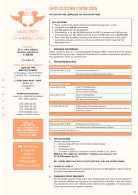 University of Johannesburg Application Form 2015