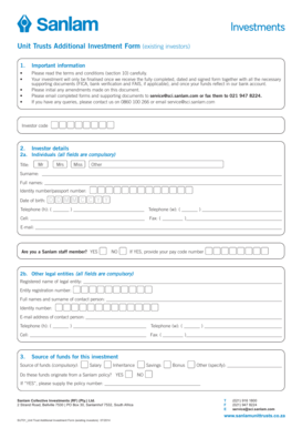 Unit Trusts Additional Investment Form