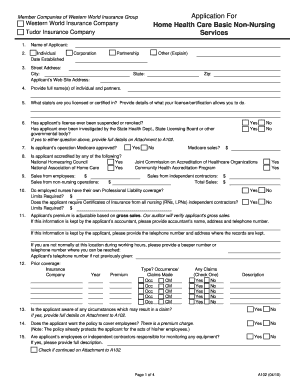 Home Health Care Basic Non-Nursing Insurance Application