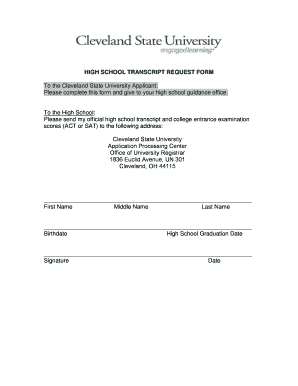 High School Transcript Request Form