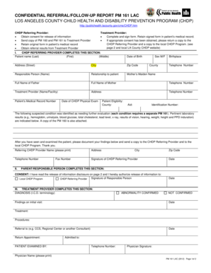 CHDP Referral Follow-Up Report PM 161 LAC