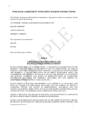 Purchase Agreement with Joint Escrow Instructions