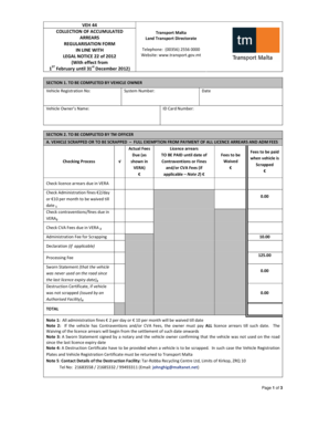 Malta Vehicle Licence Arrears Regularisation Form