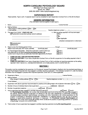 North Carolina Psychology Board Supervision Report