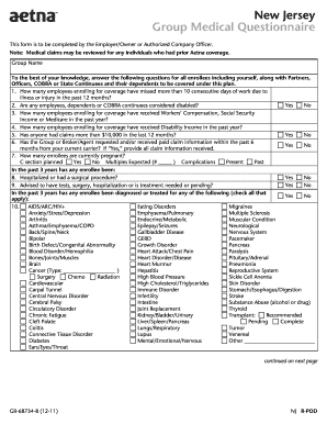 New Jersey Group Medical Questionnaire