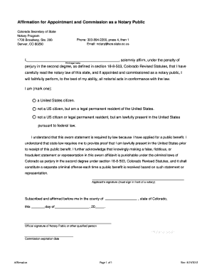 Colorado Notary Public Appointment Affirmation