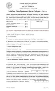 Louisiana Real Estate Salesperson License Application