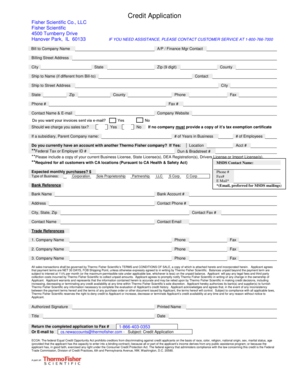 Fisher Scientific Credit Application