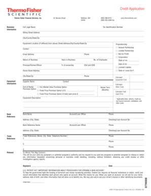 Thermo Fisher Credit Application