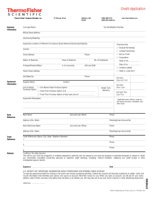Thermo Fisher Credit Application