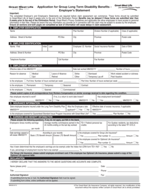 Application for Group Long Term Disability Benefits - Employer’s Statement