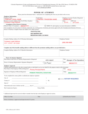 Colorado Power of Attorney for Unemployment Insurance