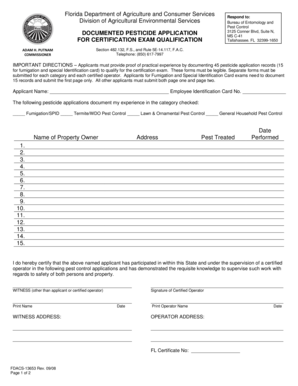 Florida Pesticide Application Form