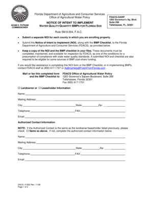 Florida Notice of Intent to Implement Water BMPs