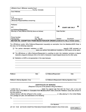 Motion for Exemption from Mediation in Domestic Relations