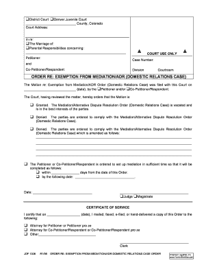 Order Re Exemption from Mediation ADR Domestic Relations Case