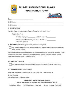 2014-2015 Recreational Player Registration Form