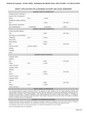 McEvoy Oil Company Credit Application and Sales Agreement