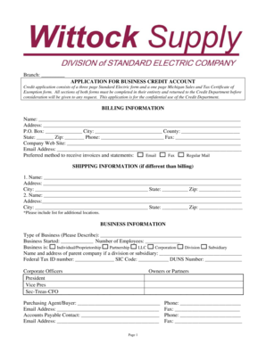 Michigan Business Credit Application